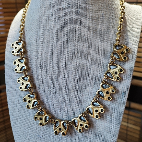 J. Crew Round Teardrop Crystal Clear Rhinestones Oxidized Brass Necklace Bride - Picture 4 of 10